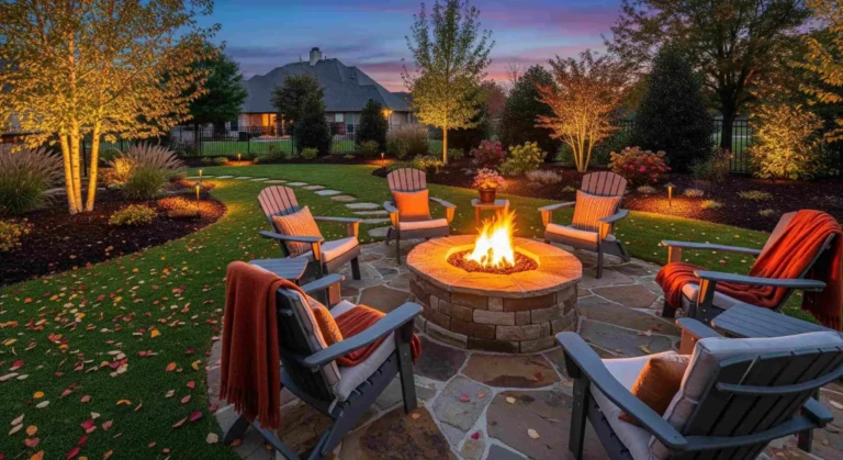 Backyard fire pit patio installation for outdoor living space in Oklahoma