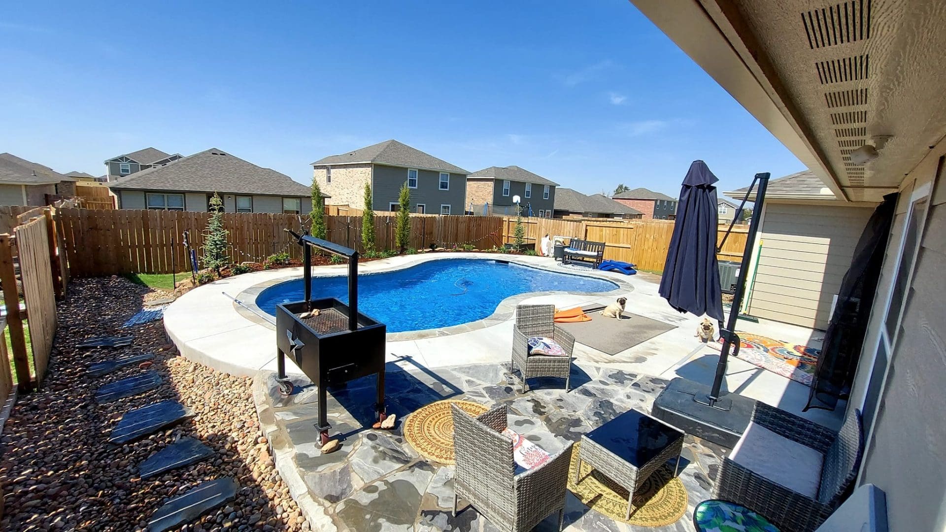 Backyard pool patio and landscape installation in Oklahoma