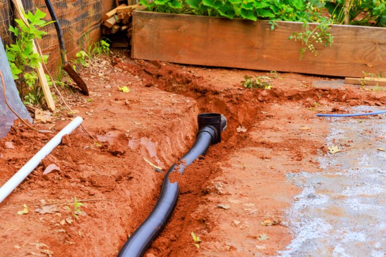 Yard drainage solution with buried pipe installation in Oklahoma